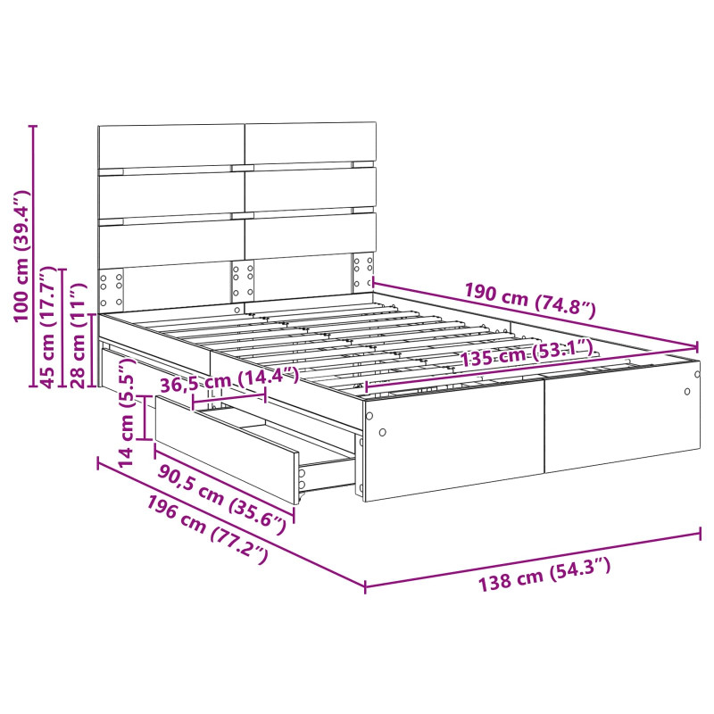 Łóżko z miejscem do przechowywania Dąb Sonoma 135 x 190 cm
