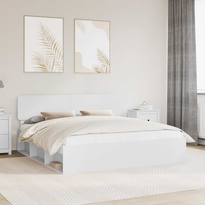 Ramka łóżka Z zagłówkiem Biały 200 x 200 cm Lite drewno sosnowe