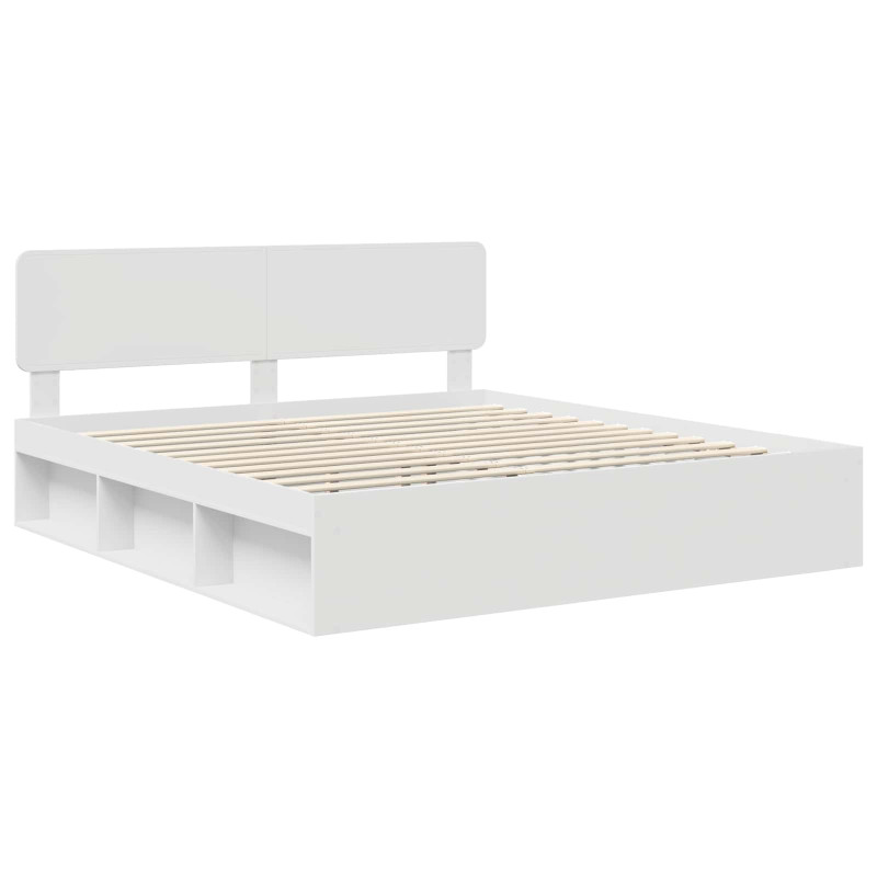 Ramka łóżka Z zagłówkiem Biały 200 x 200 cm Lite drewno sosnowe