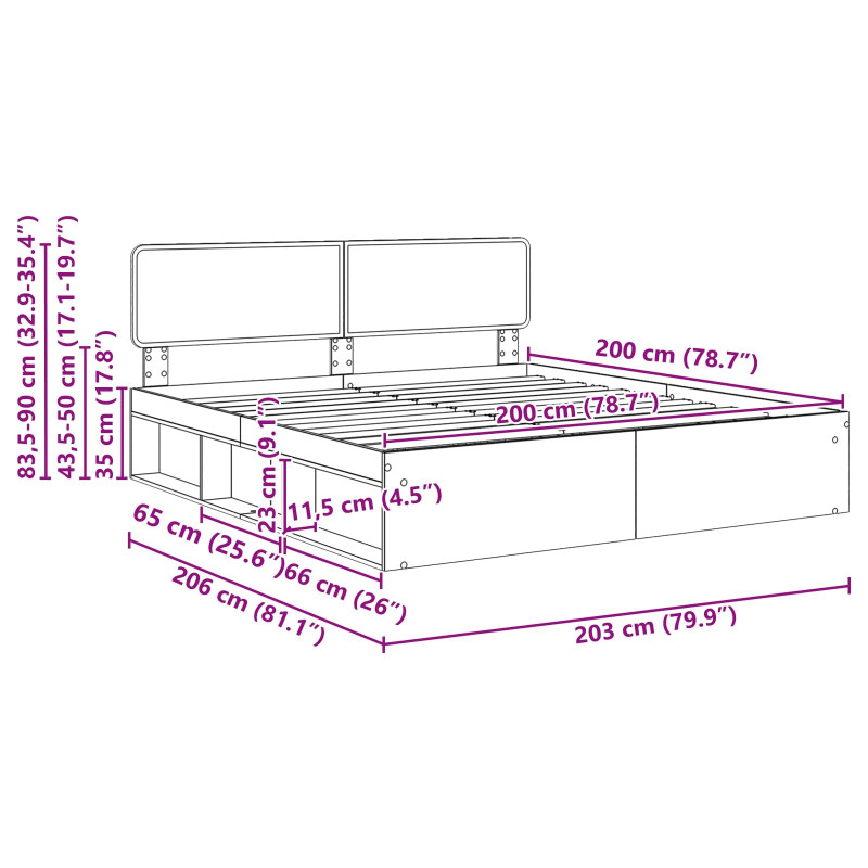 Ramka łóżka Z zagłówkiem Biały 200 x 200 cm Lite drewno sosnowe