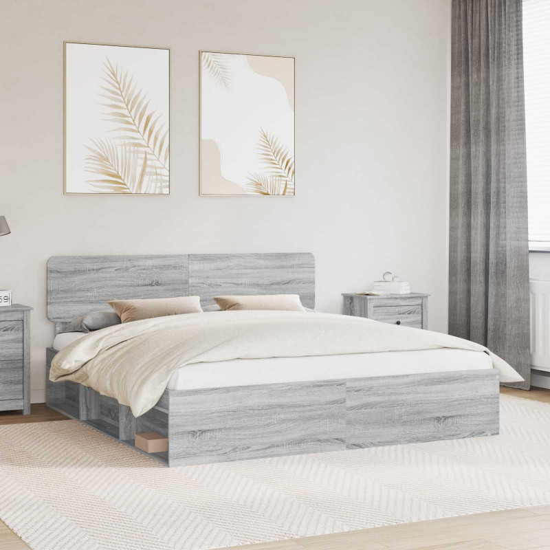 Ramka łóżka Szary Sonoma 200 x 200 cm Lite drewno sosnowe
