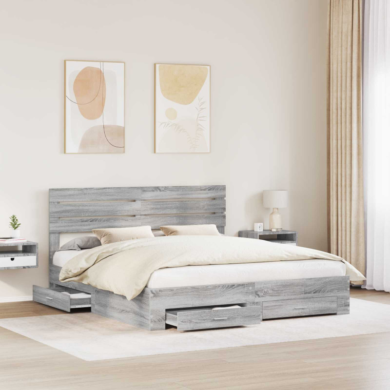 Ramka łóżka Szary Sonoma 200 x 200 cm Materiał drewnopochodny