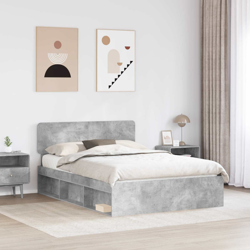 Ramka łóżka Betonowy 140 x 200 cm Lite drewno sosnowe