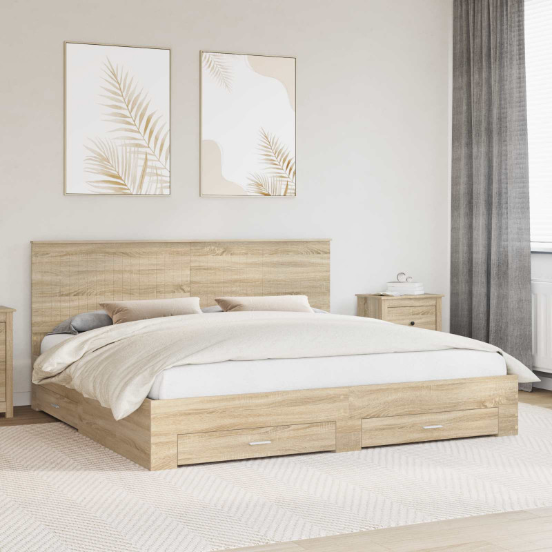 Ramka łóżka Dąb Sonoma 200 x 200 cm Materiał drewnopochodny