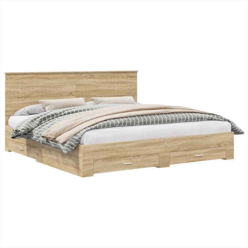 Ramka łóżka Dąb Sonoma 200 x 200 cm Materiał drewnopochodny