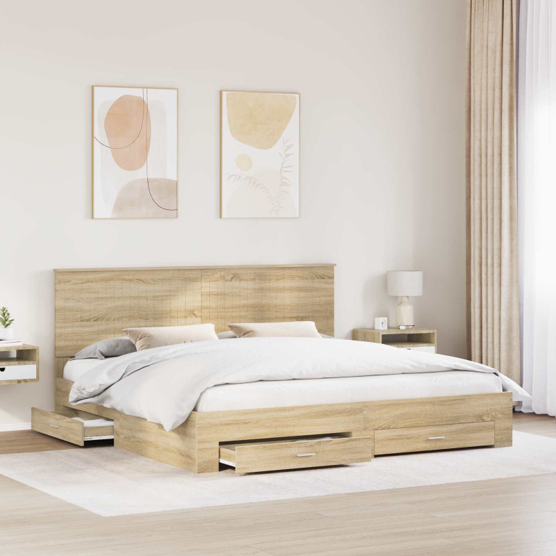 Ramka łóżka Dąb Sonoma 200 x 200 cm Materiał drewnopochodny