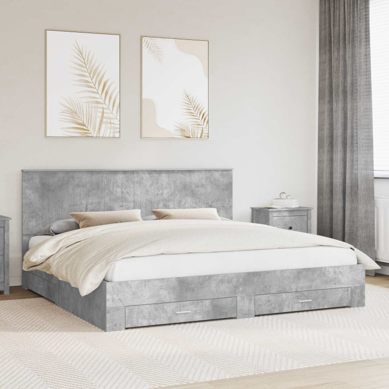 Ramka łóżka Betonowy szary 200 x 200 cm Materiał drewnopochodny