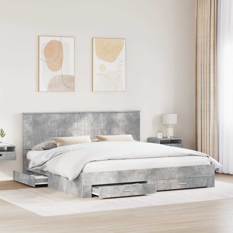 Ramka łóżka Betonowy szary 200 x 200 cm Materiał drewnopochodny