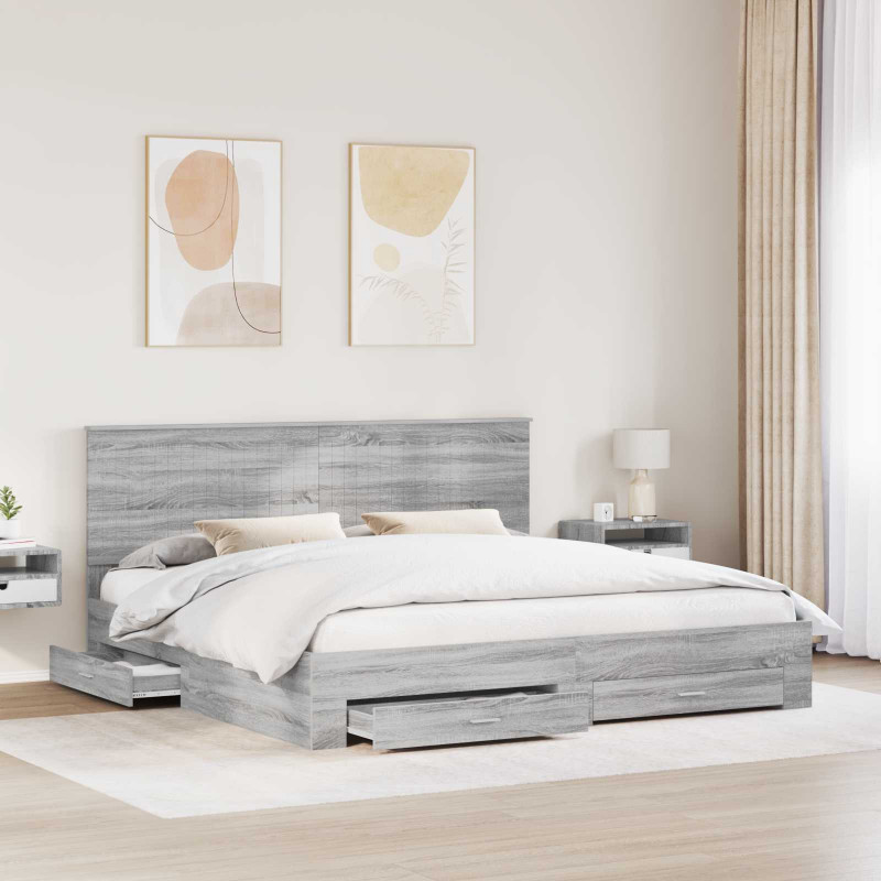 Ramka łóżka Szary Sonoma 200 x 200 cm Materiał drewnopochodny