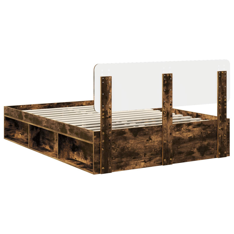Ramka łóżka Dąb wędzony 140 x 190 cm Lite drewno sosnowe