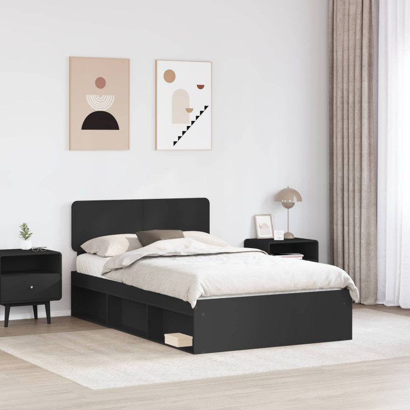 Ramka łóżka Czarny 135 x 190 cm Lite drewno sosnowe