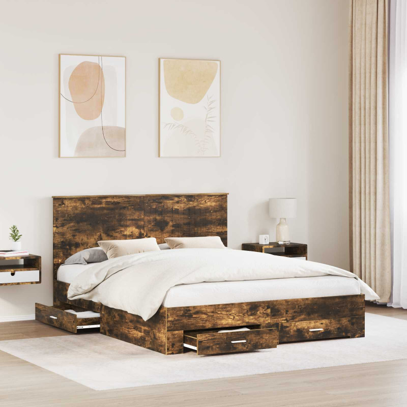 Ramka łóżka Dąb wędzony 160 x 200 cm Materiał drewnopochodny