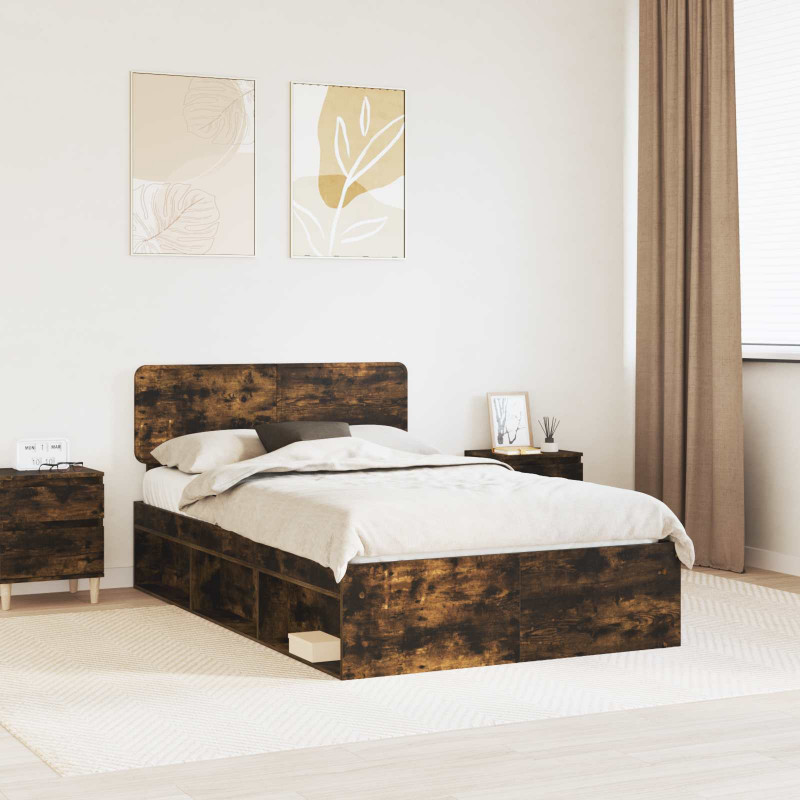 Ramka łóżka Dąb wędzony 135 x 190 cm Lite drewno sosnowe
