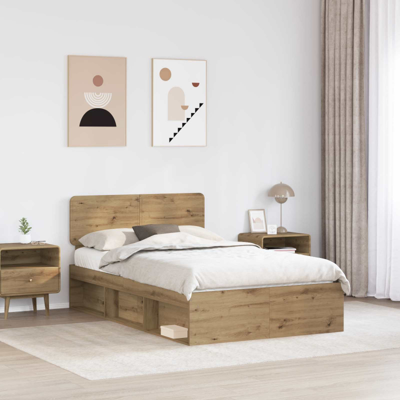 Ramka łóżka Dąb rzemieślniczy 120 x 190 cm Lite drewno sosnowe