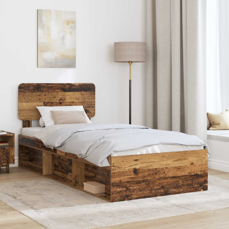 Ramka łóżka Stare drewno 100 x 200 cm Lite drewno sosnowe