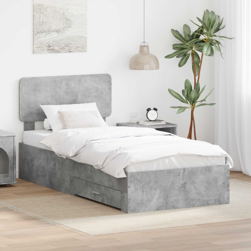 Ramka łóżka Betonowy szary 100 x 200 cm Materiał drewnopochodny