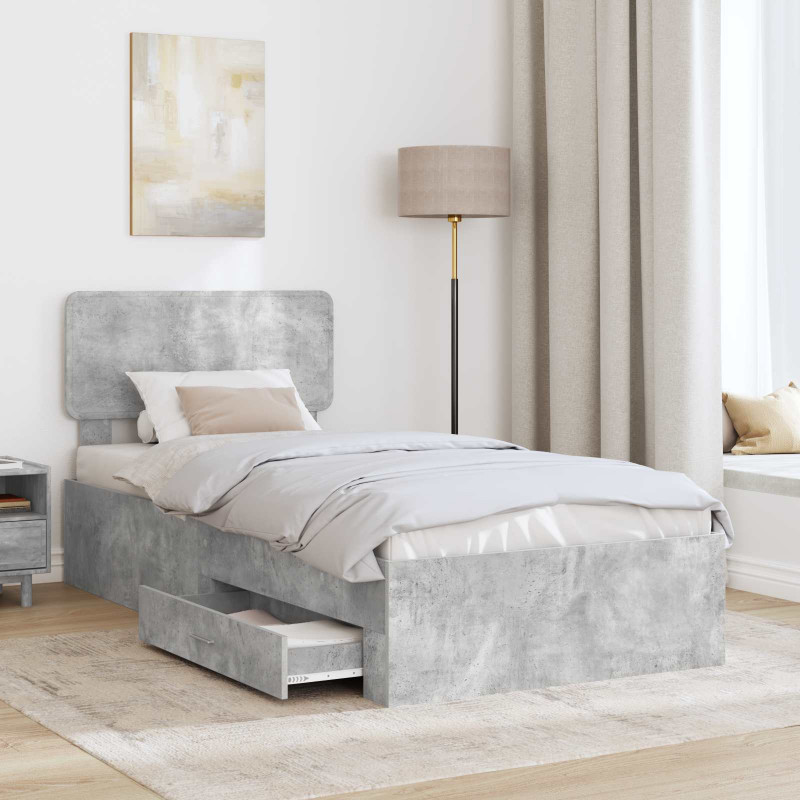 Ramka łóżka Betonowy szary 100 x 200 cm Materiał drewnopochodny