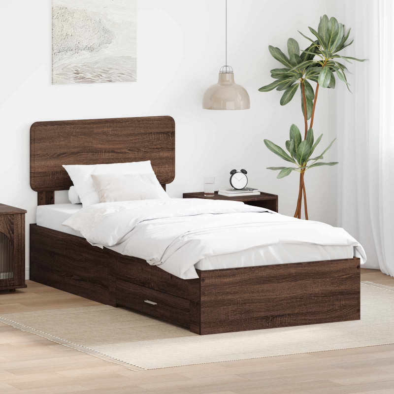 Ramka łóżka Brązowy dąb 100 x 200 cm Materiał drewnopochodny