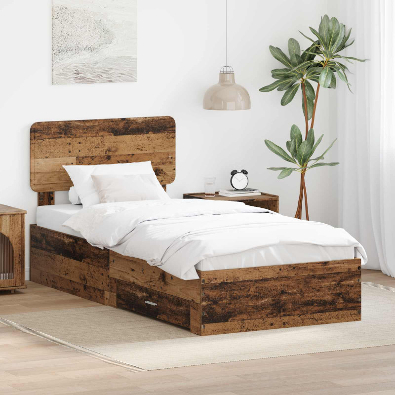 Ramka łóżka Stare drewno 100 x 200 cm Materiał drewnopochodny