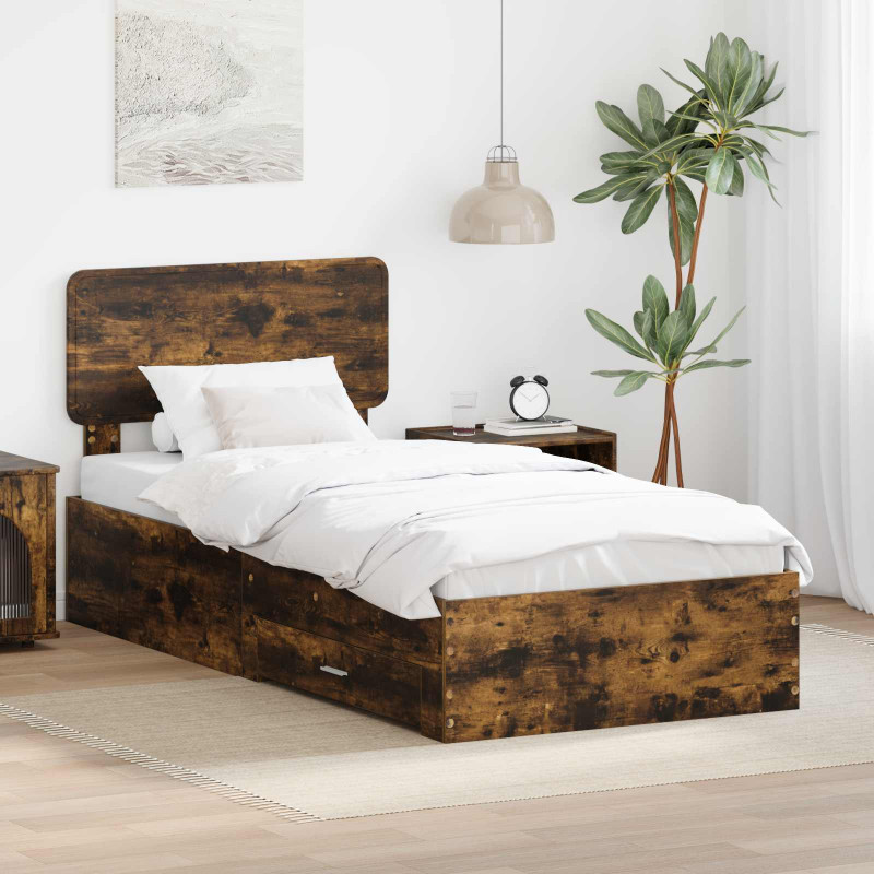 Ramka łóżka Dąb wędzony 90 x 200 cm Materiał drewnopochodny