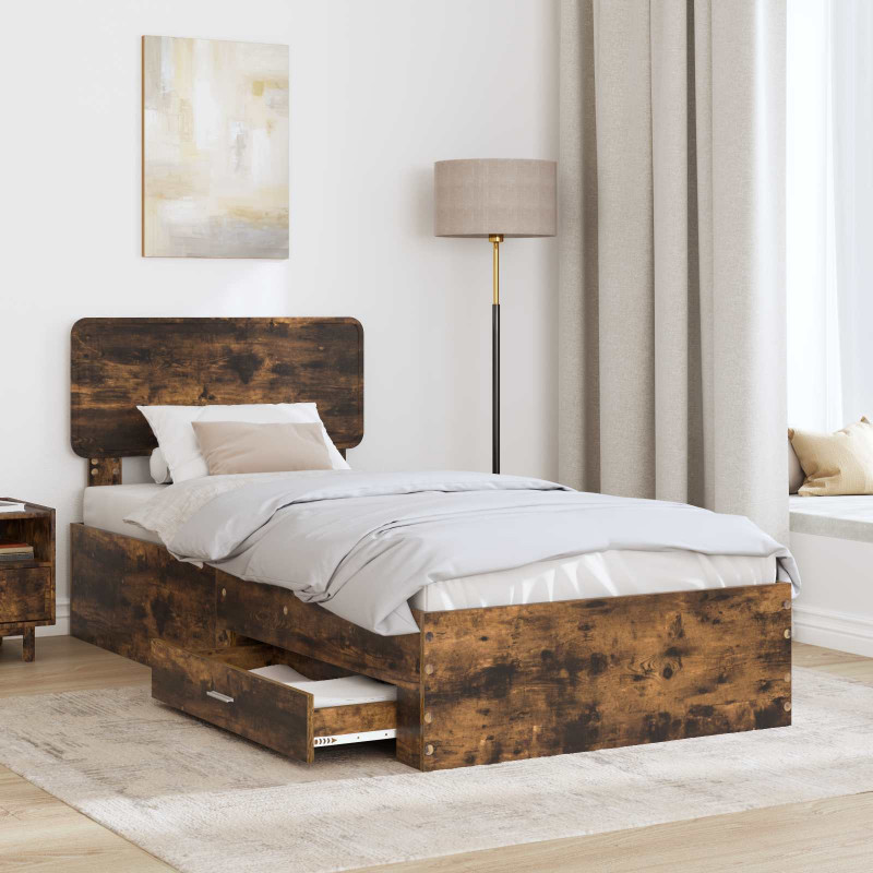 Ramka łóżka Dąb wędzony 90 x 200 cm Materiał drewnopochodny