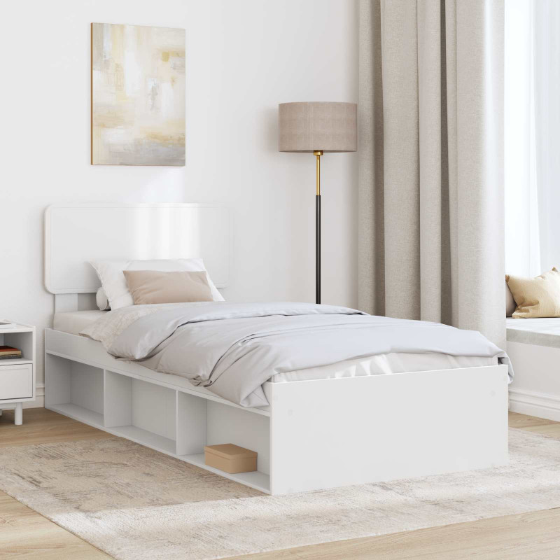 Ramka łóżka Z zagłówkiem Biały 75 x 190 cm Lite drewno sosnowe