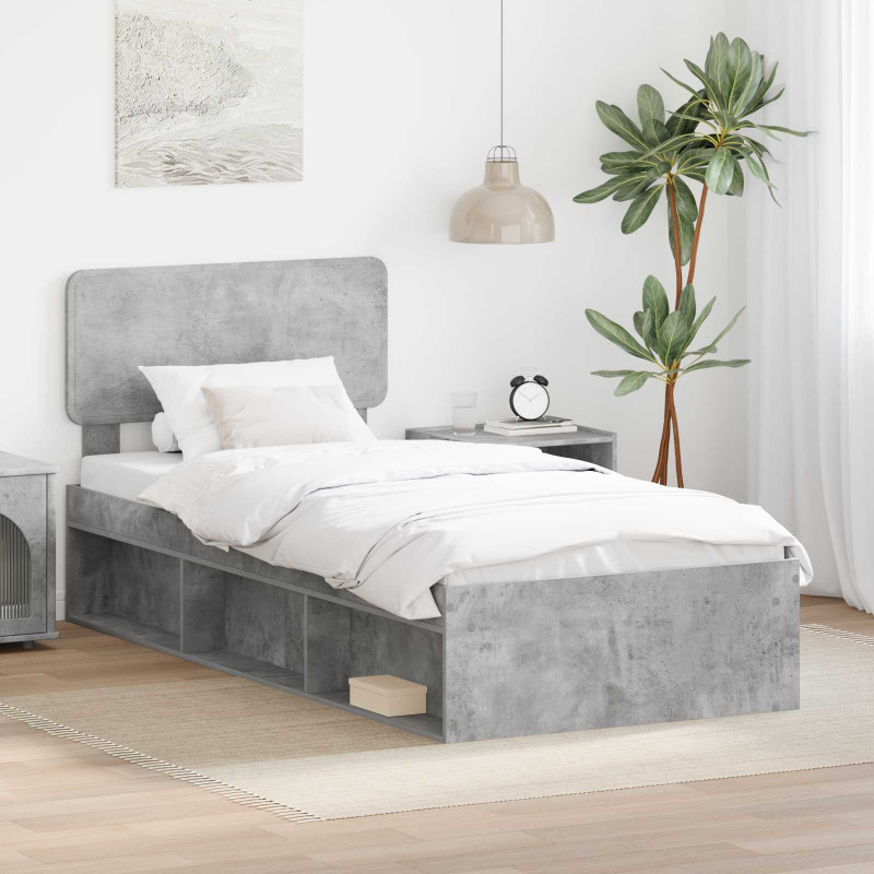 Ramka łóżka Szary beton 75 x 190 cm Lite drewno sosnowe