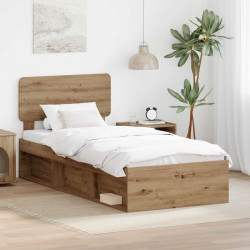 Ramka łóżka Dąb rzemieślniczy 75 x 190 cm Lite drewno sosnowe