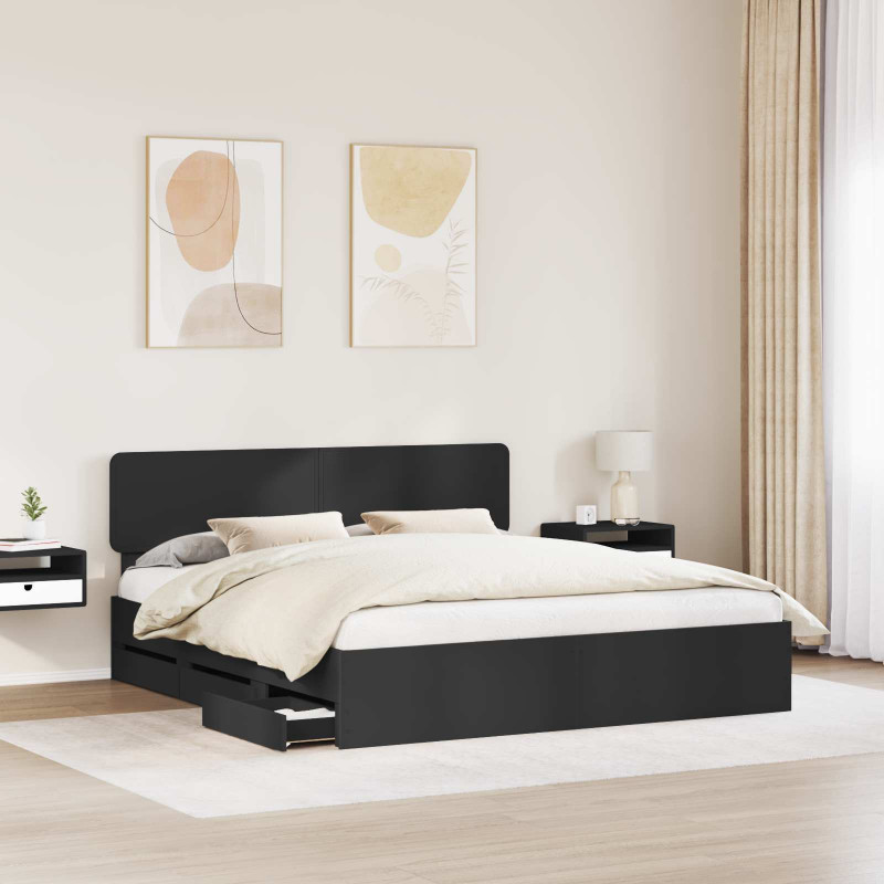 Ramka łóżka z szufladą Czarny 200 x 200 cm Drewno inżynieryjne