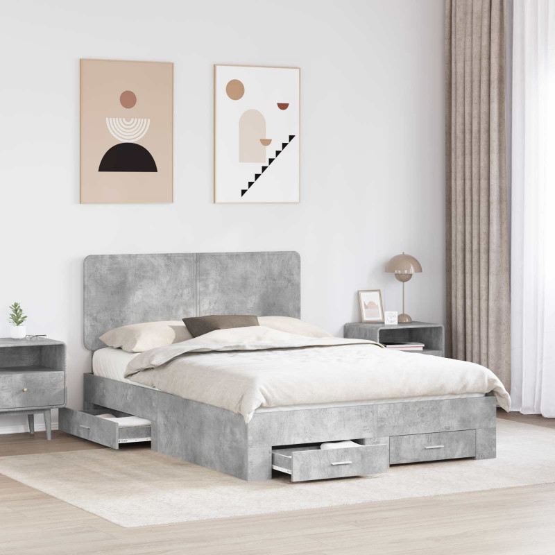Ramka łóżka Betonowy szary 140 x 190 cm Materiał drewnopochodny
