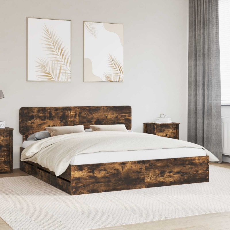 Ramka łóżka Dąb Wędzony 200 x 200 cm Drewno inżynieryjne