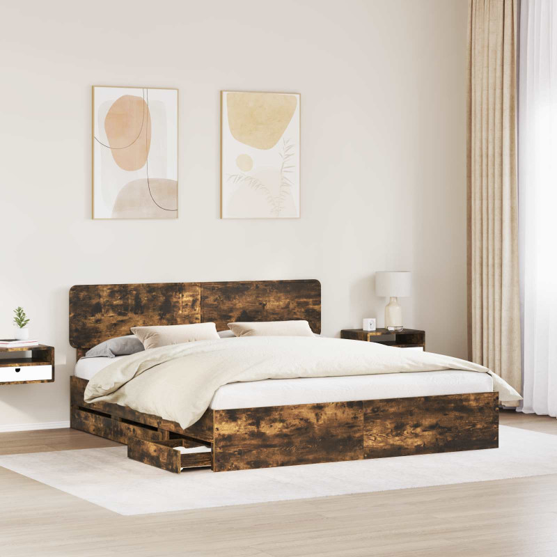 Ramka łóżka Dąb Wędzony 200 x 200 cm Drewno inżynieryjne