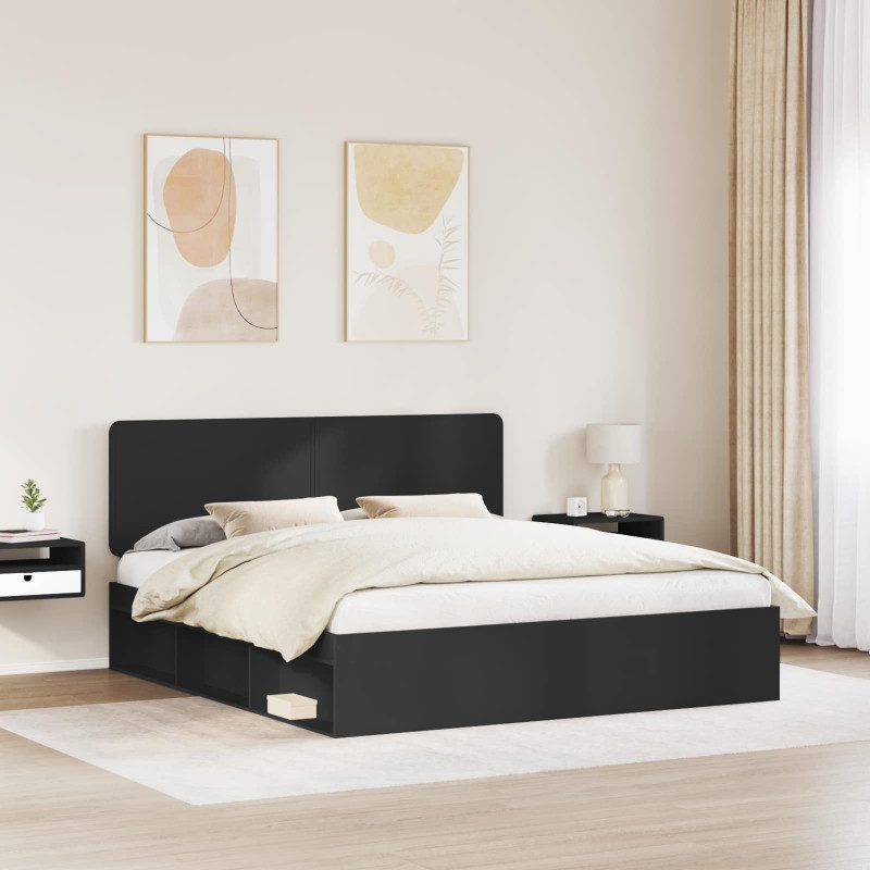 Ramka łóżka Czarny 200 x 200 cm Lite drewno sosnowe