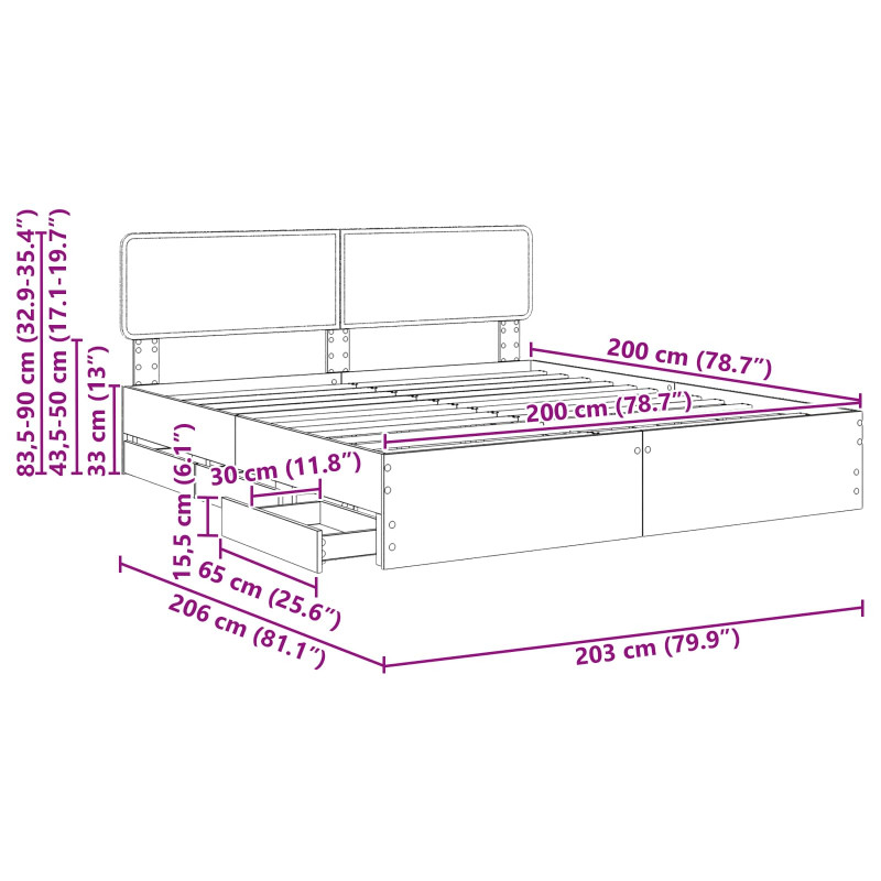 Ramka łóżka Dąb brązowy 200 x 200 cm Drewno inżynieryjne