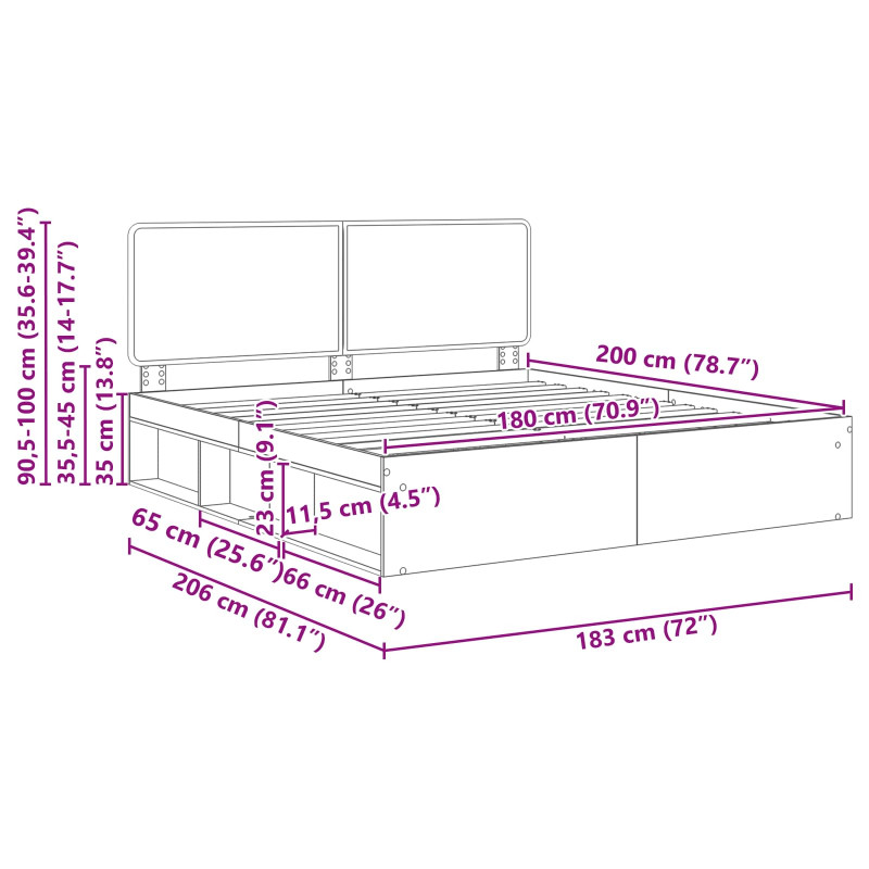 Ramka łóżka Betonowy 180 x 200 cm Lite drewno sosnowe