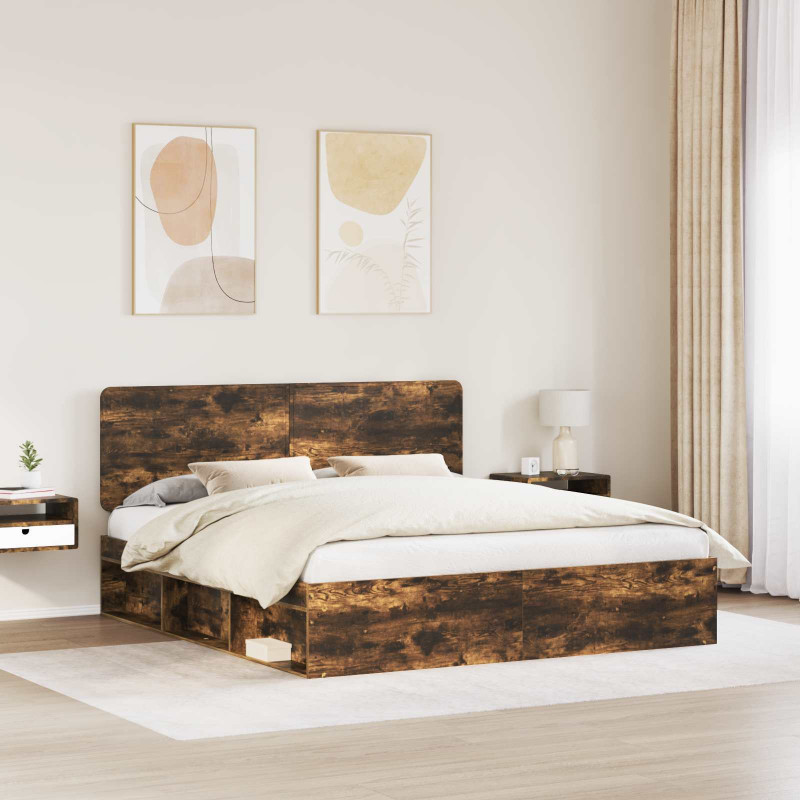 Ramka łóżka Dąb wędzony 180 x 200 cm Lite drewno sosnowe