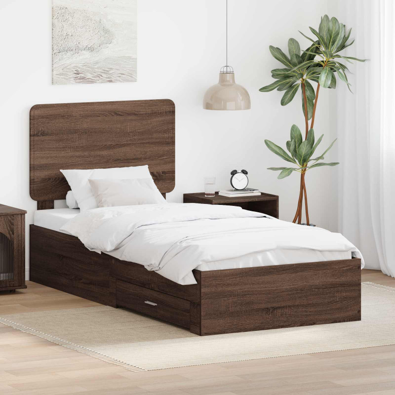 Ramka łóżka Brązowy dąb 100 x 200 cm Materiał drewnopochodny