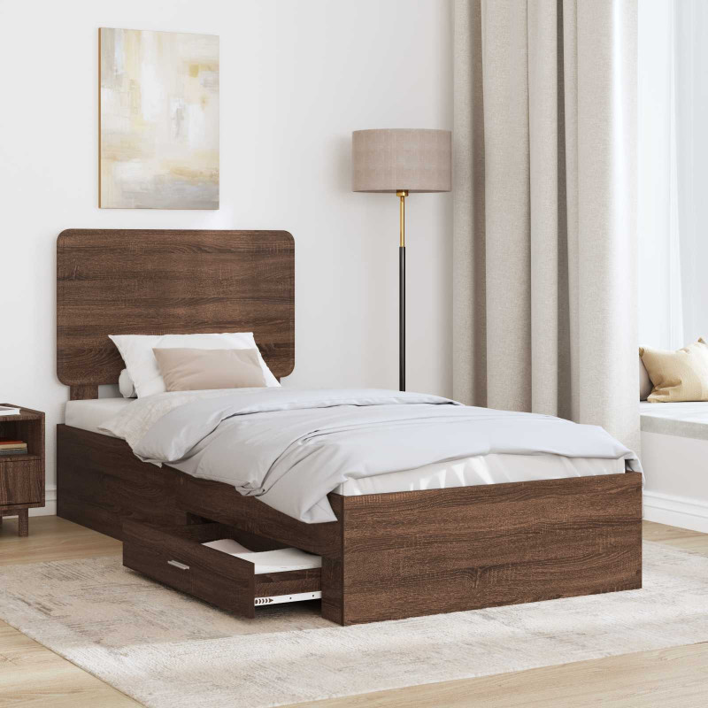 Ramka łóżka Brązowy dąb 100 x 200 cm Materiał drewnopochodny