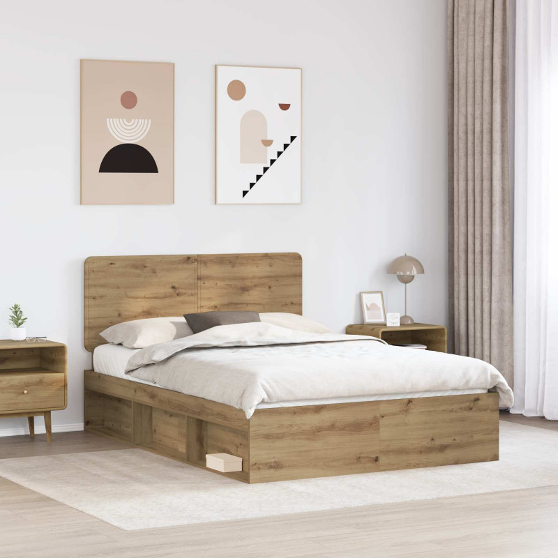 Ramka łóżka Dąb rzemieślniczy 150 x 200 cm Lite drewno sosnowe