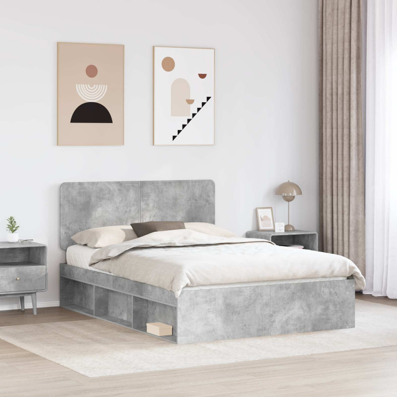Ramka łóżka Betonowy 140 x 200 cm Lite drewno sosnowe