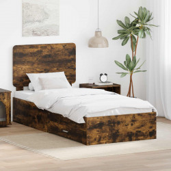 Ramka łóżka Dąb wędzony 90 x 200 cm Materiał drewnopochodny
