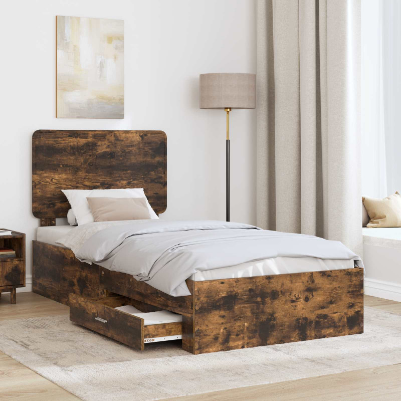 Ramka łóżka Dąb wędzony 90 x 200 cm Materiał drewnopochodny