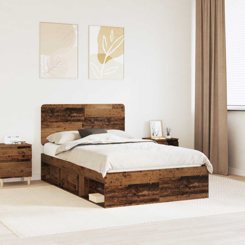 Ramka łóżka Stare drewno 135 x 190 cm Lite drewno sosnowe
