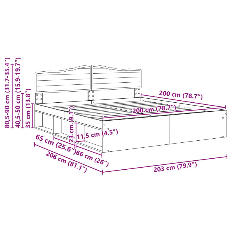 Ramka łóżka Sonoma 200 x 200 cm Lite drewno sosnowe