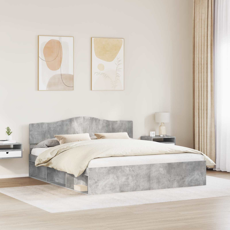 Ramka łóżka Betonowy 200 x 200 cm Lite drewno sosnowe