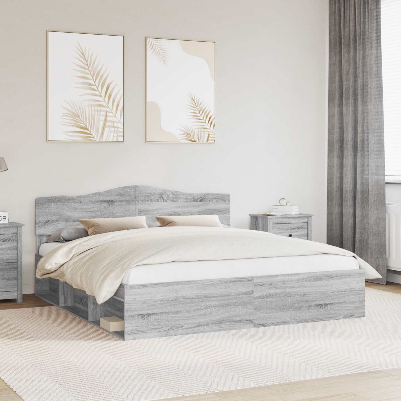 Ramka łóżka Szary Sonoma 200 x 200 cm Lite drewno sosnowe