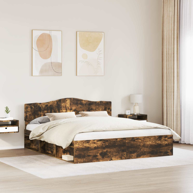 Ramka łóżka Dąb wędzony 180 x 200 cm Lite drewno sosnowe
