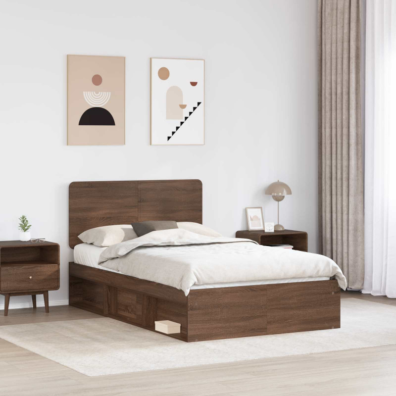 Ramka łóżka Brązowy dąb 120 x 190 cm Lite drewno sosnowe