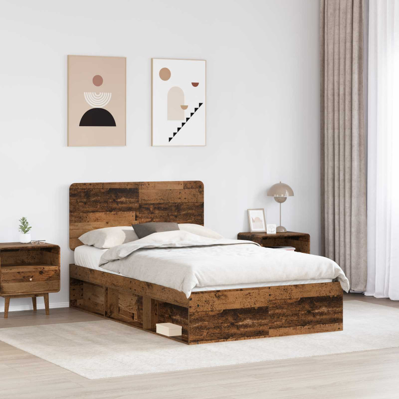 Ramka łóżka Stare drewno 120 x 190 cm Lite drewno sosnowe