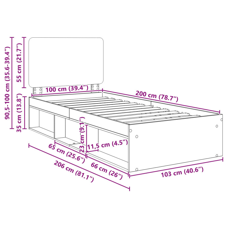 Ramka łóżka Dąb wędzony 100 x 200 cm Lite drewno sosnowe